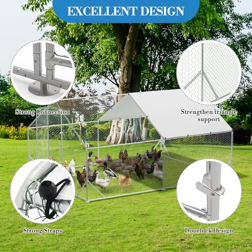 Large Metal Chicken Coop, Walk-in Poultry Cage, Chicken Run Pen House with Reinforcement & Waterproof & Anti-Ultraviolet Cover Chicken Coop Run with Double Lockable Doors for Outdoor 9.8 x13.1X 6.6ft