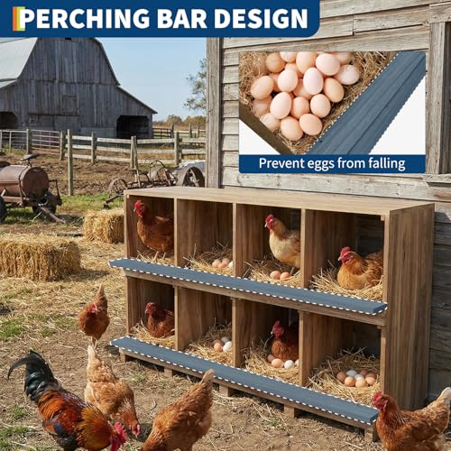 50.2in 8-Compartment Wooden Nesting Boxes for Chickens with Perches - Wall or Floor Mount, Chicken Nesting Box Can Prevents Egg Breakage, Secure Roosting for Chickens, Ducks, Hens and Small Poultry