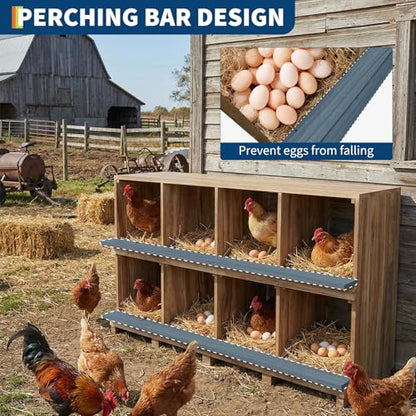 50.2in 8-Compartment Wooden Nesting Boxes for Chickens with Perches - Wall or Floor Mount, Chicken Nesting Box Can Prevents Egg Breakage, Secure Roosting for Chickens, Ducks, Hens and Small Poultry