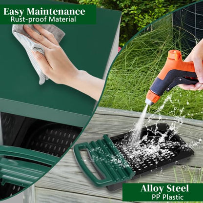 Chicken Nesting Box, 3 Compartments Metal Chicken Laying Boxes with Roll Out Egg Collection, Plastic Fake Eggs, Install Accessories and Gloves for Hens/Goose/Duck/Rabbit, Green