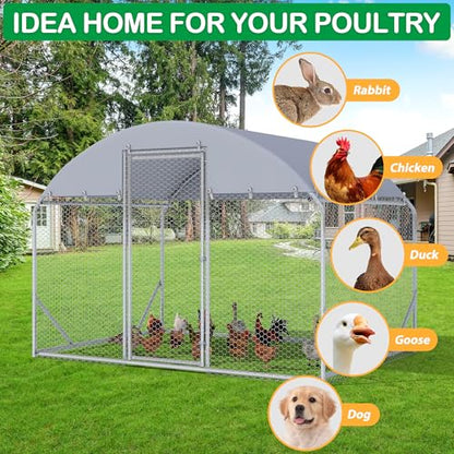 Large Metal Chicken Coop, Walk-in Chicken Run Pen with Waterproof Cover, Dome Roof Poultry Cage for Outdoor, Backyard, Farm - size: 107.5"L x 78.0"W x 78.0"H