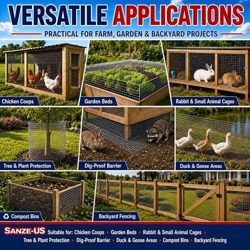 Sanzeus Hardware Cloth, 1/4 Inch 48in x 100ft 23 Gauge, Double-Layer Hot-Dip Galvanizing After Welding, Chicken Wire Fence Wire Mesh Poultry Netting Garden Fence Tree Guard Rolls - size: 1/4inch 48in×100ft