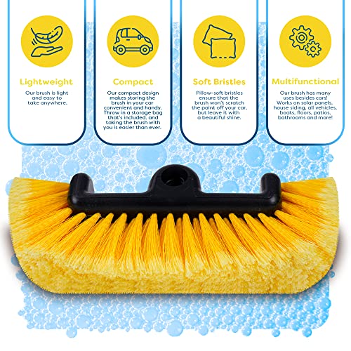 SCRUBIT 12" Car Wash Brush with Soft Bristles for Car, Truck, Boat Deck & House Cleaning, Exterior Washing Brush Connects with Pole & Hose, Storage Bag Included (Yellow) - color: Yellow