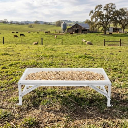 Livestock Feed Trough 9.25Gal, Long Large Capacity Feeder with Stand for Goat Sheep Pig Horse, Heavy Duty Galvanized Frame Hay Feeder, 40.55 x 12.99 x 14.37 inch (White) - color: White