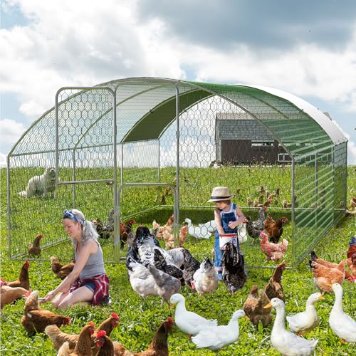 Large Metal Chicken Coop, Walk-in Poultry Cage, Large Chicken Run with Waterproof & Anti-Ultraviolet Cover, Chicken House with Double Lockable Doors for Outdoor 9.8x19.7x6.6Ft - size: 9.8' W x 19.7' L x 6.6' H