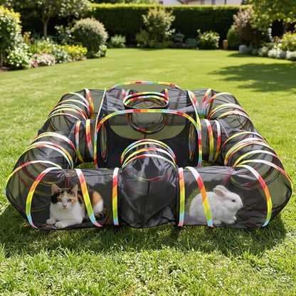 CypherX Outdoor Rainbow Cat Enclosure, 5 in 1 Portable Cat Tents for Outside Cage Free Outside Pet Enclosure Cat Tunnel Outdoor Playground for Indoor Cats and Small Animals - size: 5 in 1 Haven(11.8"W)