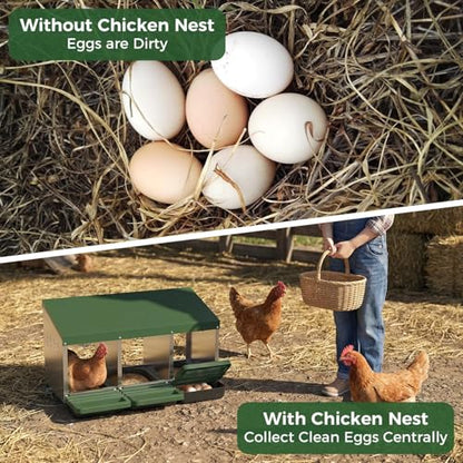 Metal Chicken Nesting Box – 3 Holes, Roll Away Egg Laying, Heavy Duty Galvanized Steel, Protective Lid, Wall Mounted or Freestanding, Easy Clean, Vented Pegboard Design, Green (Pegboard - color: Green, size: 3 Room&Mat Board