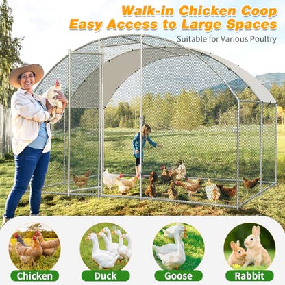 Outvita Large Metal Chicken Coop, 10×10FT Walk-in Poultry Cage with Waterproof & Anti-UV Round Arch Cover, Duck Rabbit Hen Cage Galvanized Mesh for Outdoor Yard Backyard and Farm - size: 120.0"L x 120.0"W x 78.0"H