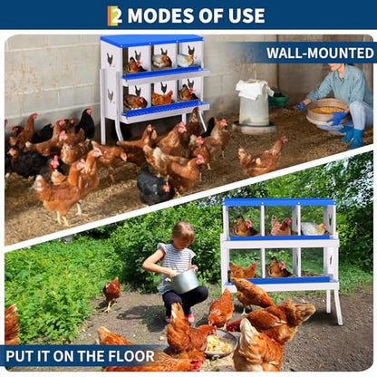 Chicken Nesting Box,6 Holes Galvanized Steel Metal Chicken Laying Box with Automatic Roll-Away Egg Collection System & Removable Tray,Wall Mount Nesting Boxes - color: Blue, size: 6 Holes with Legs