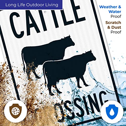 Cattle Crossing with Graphic Sign, 18x24 Inches, 3M EGP Reflective .080 Aluminum, Fade Resistant, Made in USA - size: 18x24 Reflective