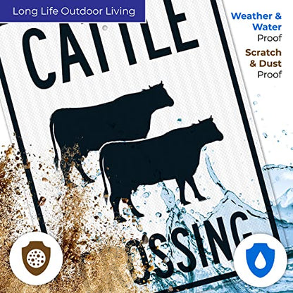 Cattle Crossing with Graphic Sign, 18x24 Inches, 3M EGP Reflective .080 Aluminum, Fade Resistant, Made in USA - size: 18x24 Reflective