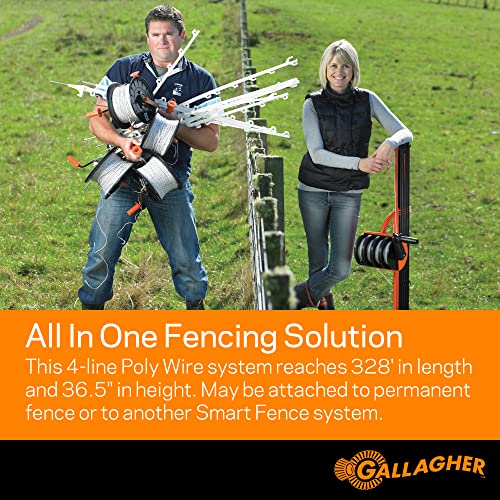 Gallagher Smart Fence 2 | Portable Electric Fence for Livestock Containment | Quick Install Temporary Field Fencing | 328ft of 4-Strand Electric Fencing with Built-in Posts and Reels