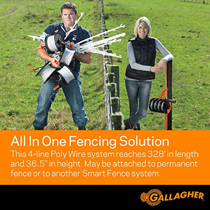 Gallagher Smart Fence 2 | Portable Electric Fence for Livestock Containment | Quick Install Temporary Field Fencing | 328ft of 4-Strand Electric Fencing with Built-in Posts and Reels