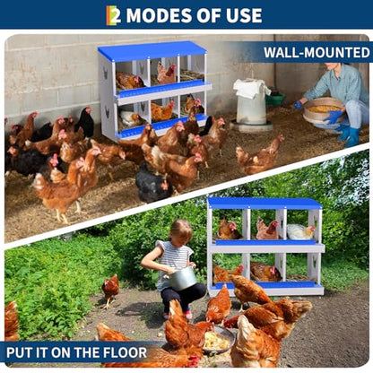 Garvee Ventilated Metal Chicken Nesting Box – 6 Compartments, Roll Away Egg Laying Box, Perch & Lid, Easy Clean & Install, for Poultry Coops, Without Bracket, Blue - color: Blue, size: 6 holes