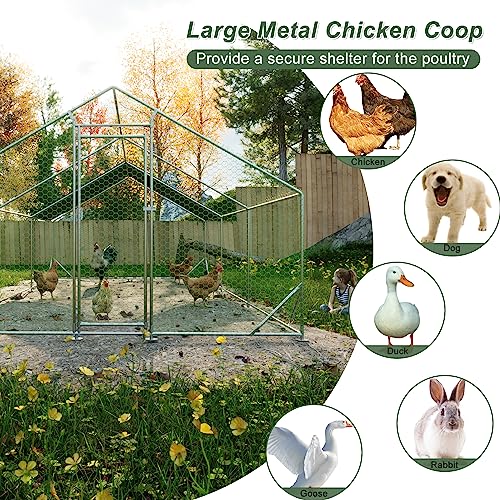 YOPTO Large Metal Chicken Coop,Walk-in Chicken Run,Galvanized Wire PoultryHen Pen Cage with Waterproof Removable Cover,Rabbits Duck Cages w/Door Lock,Metal Fence for Outdoor,Silver