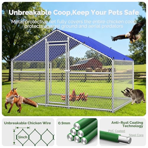 Sino Luban Metal Large Chicken Coop Run for Yard with Waterproof Cover, Chicken Runs for 8 Chickens/Ducks, Chicken Pen Chicken Enclosure Outdoor, Walk-in Poultry Cage (Upgrade Wall Support Brace) - size: 78.7"L x 78.7"W x 74.8"H