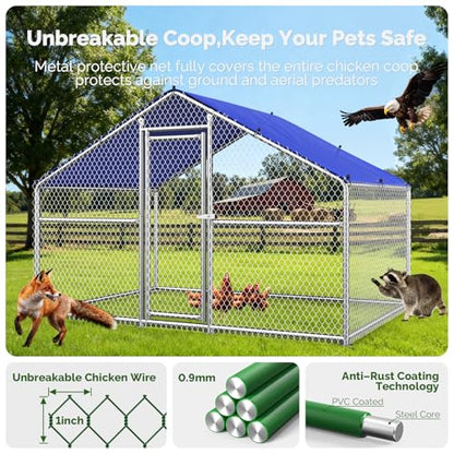 Sino Luban Metal Large Chicken Coop Run for Yard with Waterproof Cover, Chicken Runs for 8 Chickens/Ducks, Chicken Pen Chicken Enclosure Outdoor, Walk-in Poultry Cage (Upgrade Wall Support Brace) - size: 78.7"L x 78.7"W x 74.8"H