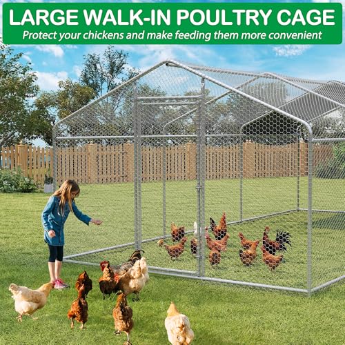 Large Metal Chicken Coop, Walk-in Chicken Run Pen with Waterproof Cover, Spire Roof Hen House Poultry Cage for Outdoor, Backyard, Farm(8.9x19 FT) - size: 227.0"L x 107.5"W x 77.0"H