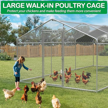 Large Metal Chicken Coop, Walk-in Chicken Run Pen with Waterproof Cover, Spire Roof Hen House Poultry Cage for Outdoor, Backyard, Farm(8.9x19 FT) - size: 227.0"L x 107.5"W x 77.0"H