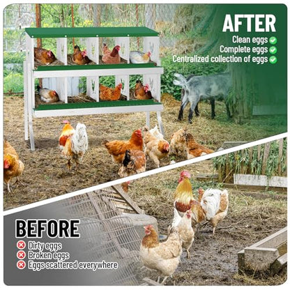 Chicken Nesting Box,8 Holes Galvanized Steel Metal Chicken Laying Box with Automatic Roll-Away Egg Collection System & Removable Tray,Wall Mount Nesting Boxes - color: Green, size: 8 Holes with Legs