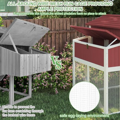 Gowoodhut 115.36" L 2-Story Chicken Coop with Extra Run Cage,Chicken House Hen House with 2 Large Nesting Boxes,Expandable Poultry Cage for 4-6 Chicken with 4 Perching Bars,Pull-Out Tray,Ramps(RED) - size: PET85+Extra Run Cage-Red