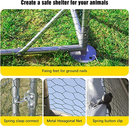 Large Metal Chicken Coop Run, Afqxf 13.1x9.8x6.4FT Outdoor Walk-in Poultry Cage Hen Playpen House with Waterproof Cover and Lockable Door for Outdoor Yard Farm - size: 157.5"L x 118.0"W x 77.0"H