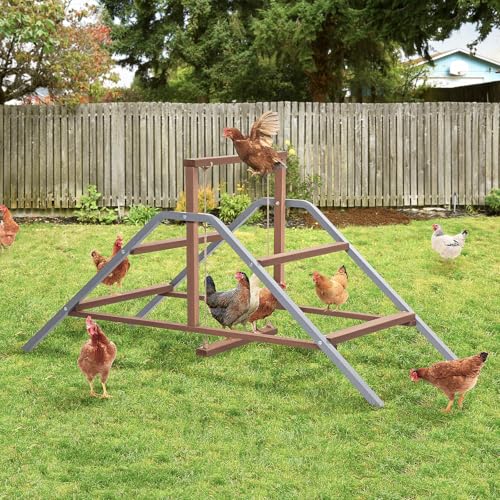 PETSFIT Chicken Perch Ladder-Solid Wood and Rustproof Iron Design, Chicken Ladder with Swing for Healthy Poultry-Ideal for Backyard Coops, Farms, Easy to Assemble and Clean - size: 58"Lx24"Wx28"H