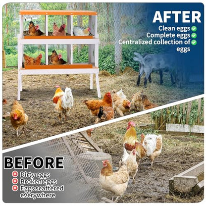 6 Compartment Chicken Nesting Box, Galvanized Steel Metal Laying Box with Removable Tray Roll-Out Egg Collection, Wall Mount Hen Roosting Box, Easy Egg Collection - color: Orange, size: 6 holes with legs