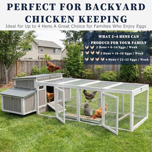 Gowoodhut Outdoor Chicken Coop Wooden Hen House with Run for 2-4 Chickens Hens Coop for Backyard Weatherproof Roof, Nesting Box, Roosting Bar, Pull-Out Tray for Small Pets Rabbit (COOP84+RUN88) - size: 106.0"L x 29.5"W x 28.5"H