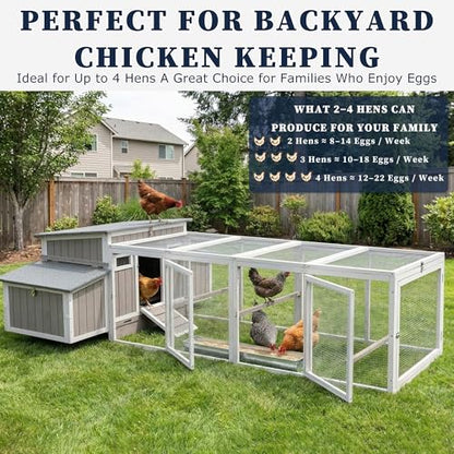 Gowoodhut Outdoor Chicken Coop Wooden Hen House with Run for 2-4 Chickens Hens Coop for Backyard Weatherproof Roof, Nesting Box, Roosting Bar, Pull-Out Tray for Small Pets Rabbit (COOP84+RUN88) - size: 106.0"L x 29.5"W x 28.5"H
