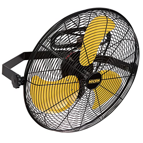 HiCFM 18" Wall Mount Fan, 4600 CFM 3 Speeds High Velocity with TEAO Enclosure Motor, 9 FT Cord, 180 Degree Tilting Heavy Duty Metal Fans for Barn, Garage, Workshop, Warehouse - UL Listed - size: 18" indoor