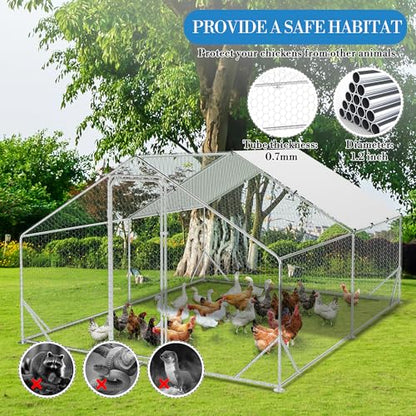 Large Metal Chicken Coop, 13.1'L x 9.8'W x 6.6'H Walk-in Poultry Cage, Chicken Run Pen House with Waterproof & Anti-Ultraviolet Cover Chicken Coop Run for Outdoor Backyard Farm - size: 118.1"L x 157.5"W x 78.7"H