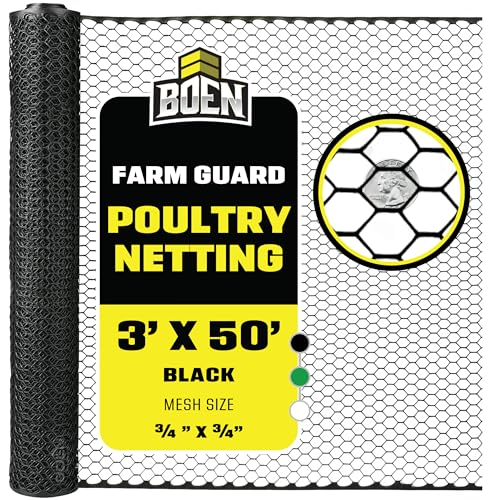 Boen - Plastic Hex Chicken Wire Mesh Temporary Fence Roll (3' x 50' - Black) - Plastic Fence Poultry Netting for Temporary or Semi Permanent Enclosures, Deer Netting Fence, Construction Fencing - color: Black, size: 3' x 50'
