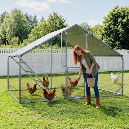Sannwsg Large Metal Chicken Coop with Run, Walk in Chicken Pen with Waterproof Cover, Secure Lock, Heavy Duty Poultry Cage with Feeding Door for Outdoor Farm Use（6.5x10 FT - size: 118.0"L x 78.0"W x 79.0"H