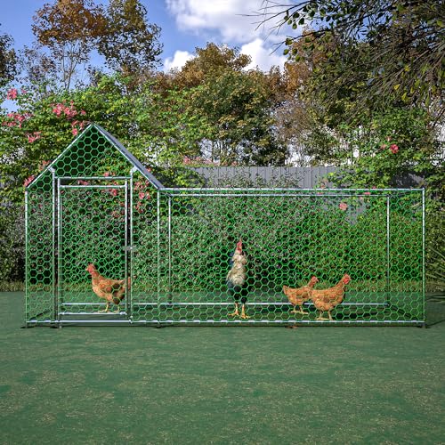Large Walk-in Chicken Coop, Heavy Duty Metal Chicken Run for Backyard, Outdoor Poultry Habitat with Waterproof UV Cover for Duck Rabbit, Predator-Proof Lockable Door (10' L x 3.5' W x 5' H)