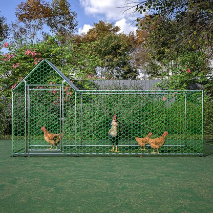 Large Walk-in Chicken Coop, Heavy Duty Metal Chicken Run for Backyard, Outdoor Poultry Habitat with Waterproof UV Cover for Duck Rabbit, Predator-Proof Lockable Door (10' L x 3.5' W x 5' H)