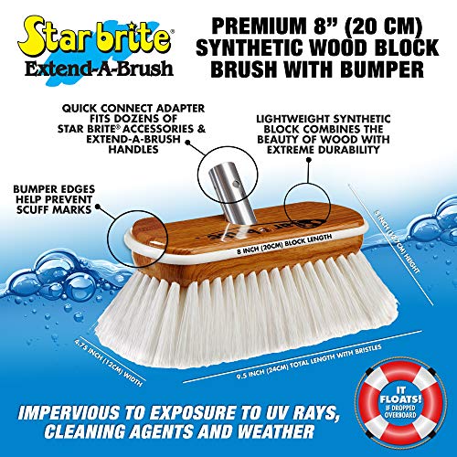 STAR BRITE 8" Premium Cleaning Brush – Synthetic Wood Block with High-Density Star Prene Fibers for Boat Decks, Docks & Tough Surfaces – Fits Extend-A-Brush Handles – Stiff Bristle, White (040172) - color: White, size: Premium 8" Brush