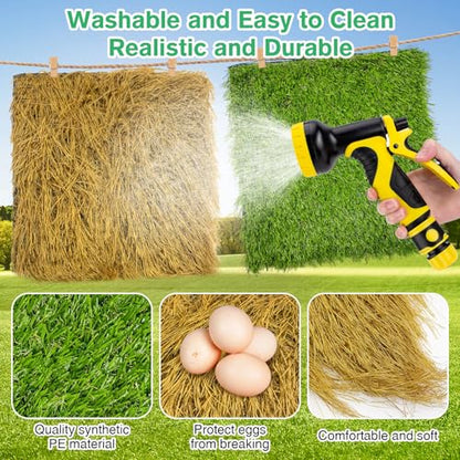 Hamiledyi 6 Pcs Chicken Nesting Pads Artificial Grass Rug Carpet Synthetic Turf Mat 12"x12" Washable Chicken Coop Bedding Laying Garden Lawn Indoor/Outdoor Bedding for Chicken Hen(Green and Brown) - size: 3pcs Green and 3pcs Brown