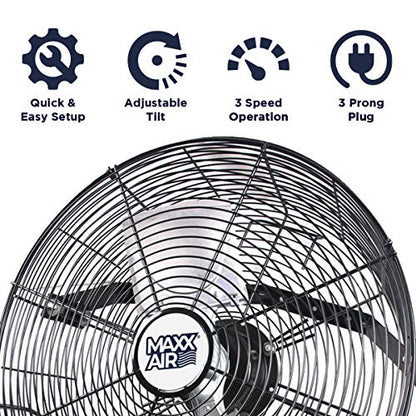 Maxx Air Wall Mount Fan | 18" Commercial Grade Fan for, Garages, Shop, Barns and Patios for Outdoor Use | Easy Operation and Powerful 1,450 CFM | Industrial Wall Mount - size: 18" Industrial Wall Mount