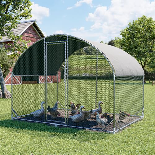 Large Metal Chicken Coop, Walk-in Poultry Cage Galvanized Hen Playpen House Dome Shaped Coop with Waterproof and Anti-Ultraviolet Cover and Lockable Door for Outdoor, Backyard Farm (6.23’ L x 9.2’ W) - size: 110.0"L x 75.0"W x 77.0"H