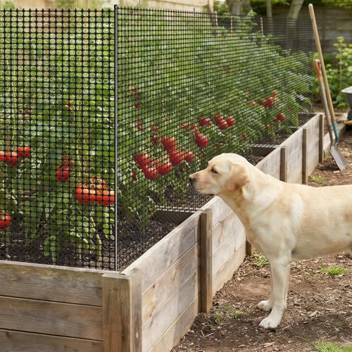 SUNYRISY Garden Mesh Fence Temporary Fencing Outdoor Dog Fence with Steel Stakes, 40in x 98.4ft Chicken Fencing Plastic Netting Animal Barrier for Backyard Poultry Pet, Black Grid - color: Black Grid