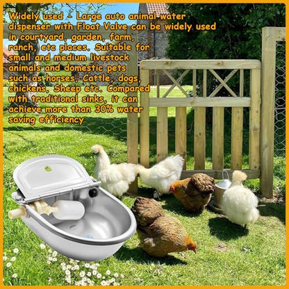 Automatic Animal Drinking Water Bowl with Float Valve and Drainage Hole 304 Stainless Steel Feeder Trough Dispenser Waterer Livestock Water Trough Suitable for Pet Dog Horse Cattle Goat Sheep（Dia 9in） - style: 2.5L-1pc