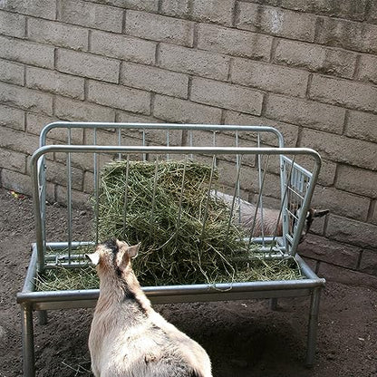 Rugged Ranch Products 4 Foot Long Outdoor Heavy Duty Mini Galvanized Steel Pasture Hay Feeder for Goats, Sheep, and Miniature Horses, Silver