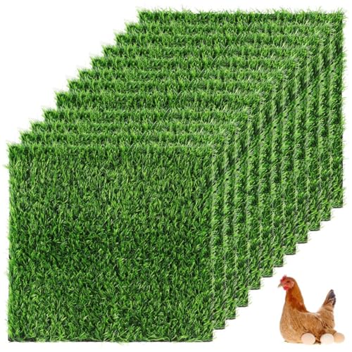 Homaisson 12Pack Chicken Nesting Pads, 12”x12” Nesting Box Pads Artificial Grass Washable Chicken Coop Bedding Laying Rug Fake Turf Mats Grass Carpet Garden Lawn for Hen Small Pets