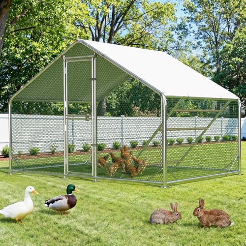Large Metal Chicken Coop, 10x6.6x6.6FT Chicken Run for Yard with Feeding Door,Outdoor Poultry Cage with Anti-UV Cover,Walk-in Chicken Pen,Duck Rabbit House - color: Spire Shape, size: 78.7"L x 118.1"W x 78.7"H
