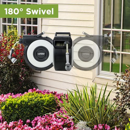 Tuyeho Retractable Garden Hose Reel 100FT, Wall Mount Heavy Duty Water Hose Reels with Automatic Slow Rewind System, Outdoor Hoses Reel with 2 Hose Nozzles for Garden Watering, Car Wash, Pet Shower - size: 1/2" 100FT