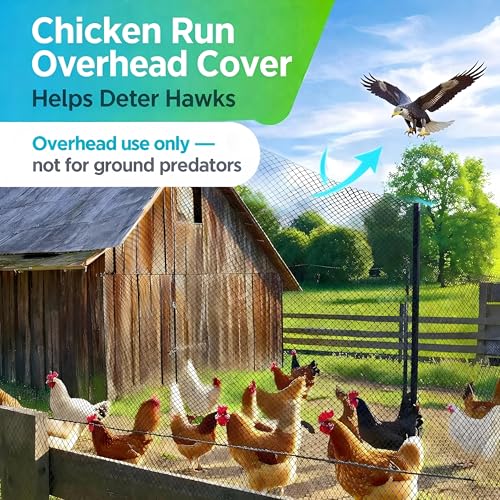 Netting for Chicken Coop, Chicken Netting for Hawks (Overhead), 7.5 x 100 ft HDPE Bird Netting, with Zip Ties & U-Stakes, Also for Berries & Fruit Trees