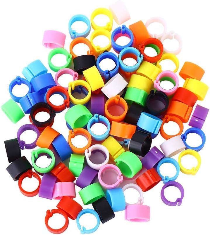 100 Pcs Multicolor Poultry Leg Rings, 10 Colors Poultry Foot Rings Bird Identification Leg Bands Clip-on for Birds, Ducks, Chickens (Diameter 8 MM)