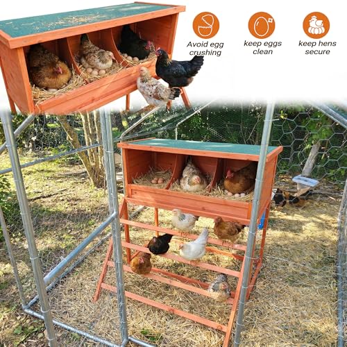 3-in-1 Chicken Nesting Boxes, Wooden Laying Egg Nest Box with Perch, Swing and Climbing Ladder, 3 Compartments Poultry Nesting Box for Chickens, Hens, Ducks and Coop Use