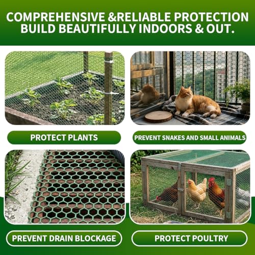 Plastic Chicken Wire Mesh Fence,Plastic Chicken Wire Roll 16in x 10ft,Garden Netting Fencing Barrier for Poultry, Animals, Pets and Balcony(Green) - color: Green, size: 16INx10FT